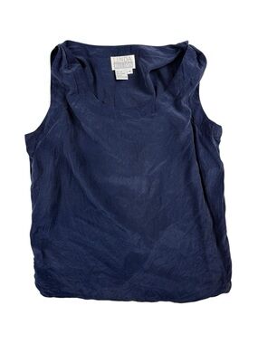 Vintage 90s Linda Hutton 100% Silk Tank Navy Minimalist Top Medium
